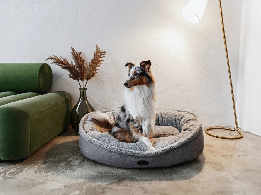 DONUT FUR Hundebett aus weiches Fell mit strukturiertem Möbelstoff HARLEY & CHO