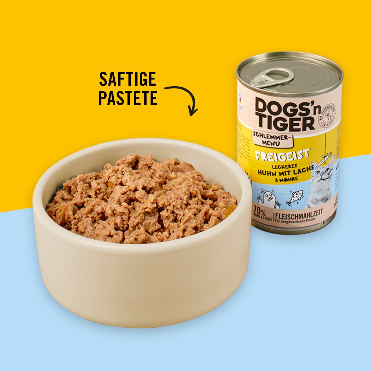 Dogs’n Tiger Adult, Katzenfutter, Freigeist, Katzen Nassfutter, Getreidefrei, Huhn, Lachs & Karotte Dogs'n Tiger