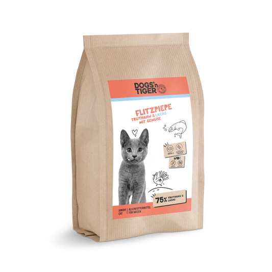 Dogs’n Tiger Junior Premium Katzenfutter, Flitzpiepe, Kitten Trockenfutter, Getreidefrei, Lachs & Truthahn Dogs'n Tiger