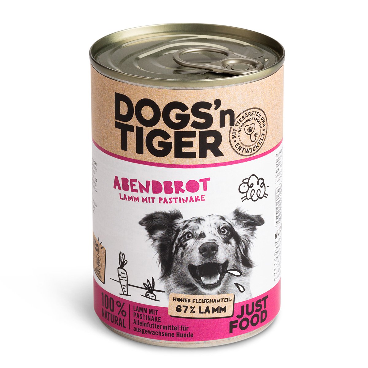 Dogs’n Tiger Adult Premium Hundefutter, Abendbrot, Nassfutter, Getreidefrei, Lamm, Pastinake & Gesund-Kräuterpaket Dogs'n Tiger