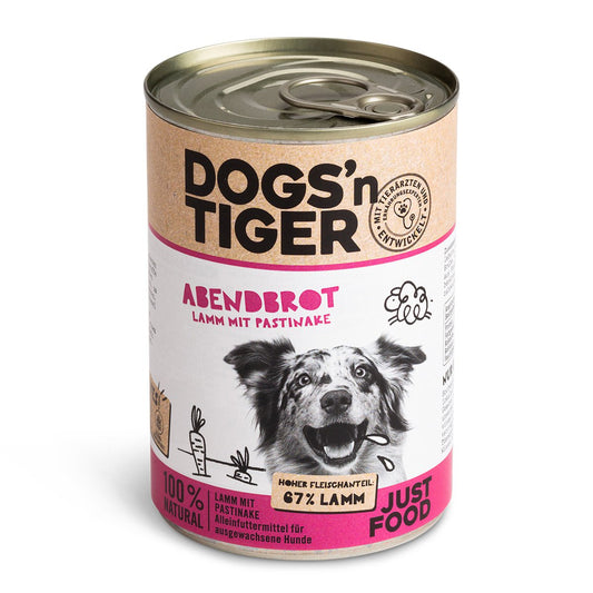 Dogs’n Tiger Adult Premium Hundefutter, Abendbrot, Nassfutter, Getreidefrei, Lamm, Pastinake & Gesund-Kräuterpaket Dogs'n Tiger