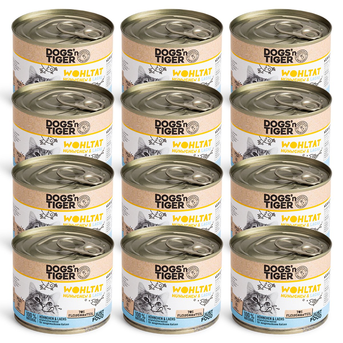 Dogs’n Tiger Adult Premium Katzenfutter, Wohltat, Nassfutter, Getreidefrei, Huhn & Lachs Dogs'n Tiger