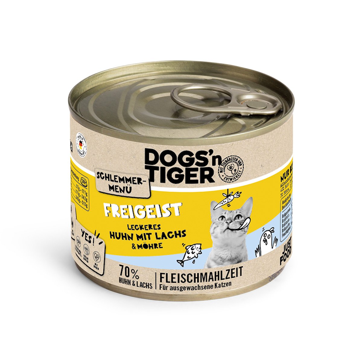 Dogs’n Tiger Adult, Katzenfutter, Freigeist, Katzen Nassfutter, Getreidefrei, Huhn, Lachs & Karotte Dogs'n Tiger
