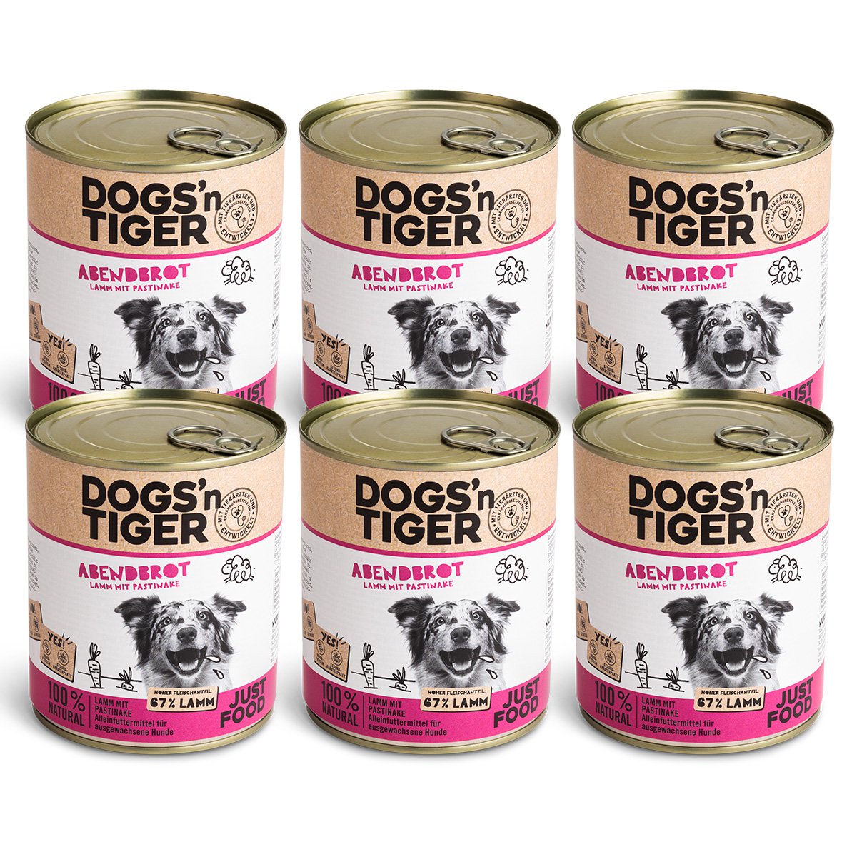 Dogs’n Tiger Adult Premium Hundefutter, Abendbrot, Nassfutter, Getreidefrei, Lamm, Pastinake & Gesund-Kräuterpaket Dogs'n Tiger