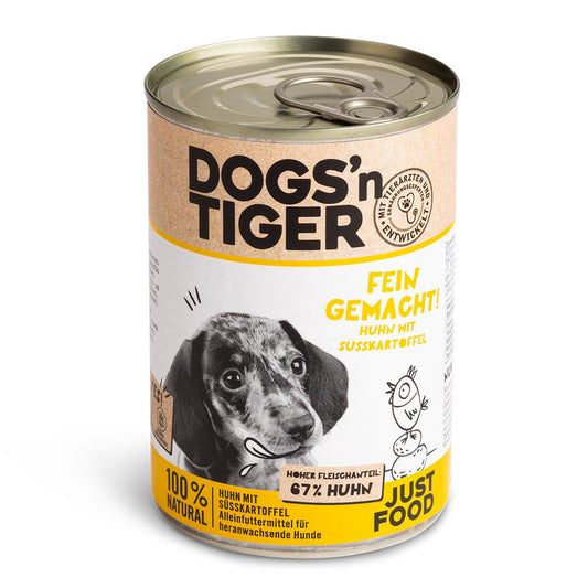 Dogs’n Tiger Junior, Welpen Premium Hundefutter, Nassfutter, Getreidefrei, Fein Gemacht, Huhn & Süßkartoffel Dogs'n Tiger