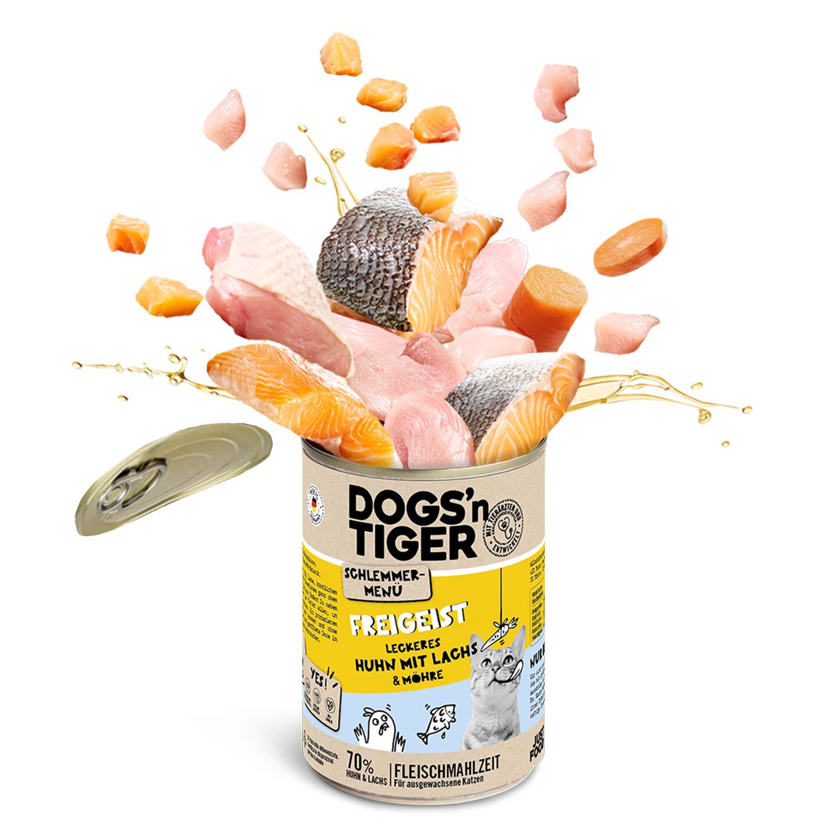 Dogs’n Tiger Adult, Katzenfutter, Freigeist, Katzen Nassfutter, Getreidefrei, Huhn, Lachs & Karotte Dogs'n Tiger