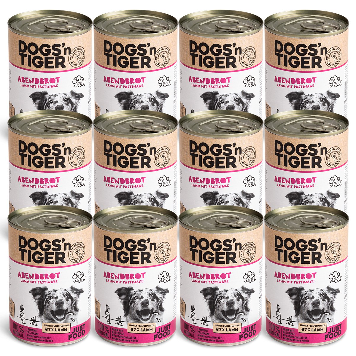 Dogs’n Tiger Adult Premium Hundefutter, Abendbrot, Nassfutter, Getreidefrei, Lamm, Pastinake & Gesund-Kräuterpaket Dogs'n Tiger