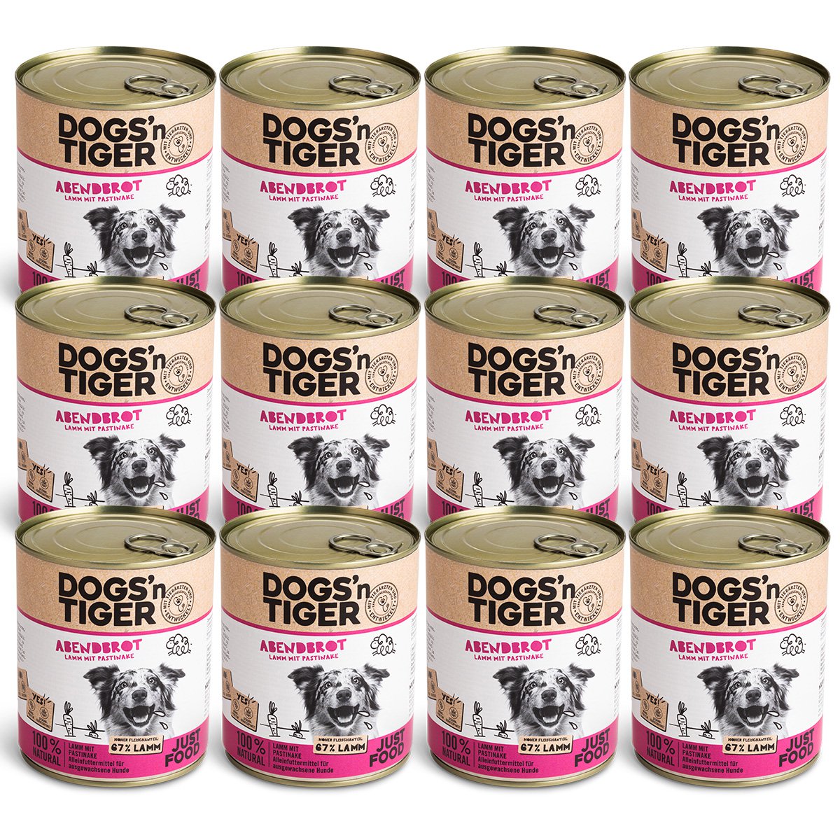 Dogs’n Tiger Adult Premium Hundefutter, Abendbrot, Nassfutter, Getreidefrei, Lamm, Pastinake & Gesund-Kräuterpaket Dogs'n Tiger