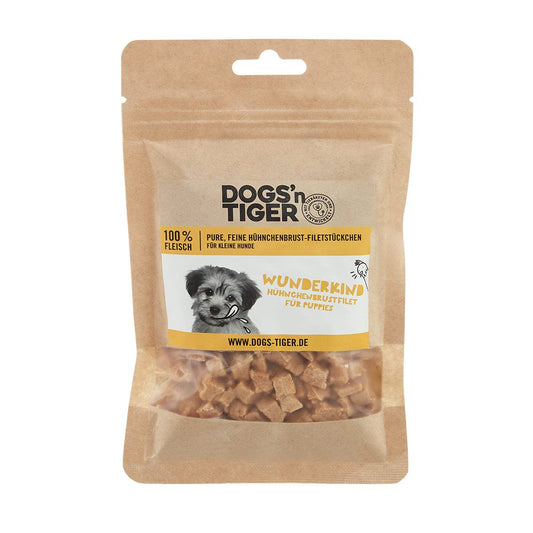 Dogs’n Tiger Adult, Junior Hunde Snacks, Wunderkind, Leckerlies, 100% gefriergetrocknetes Hühnchenbrustfilet Dogs'n Tiger