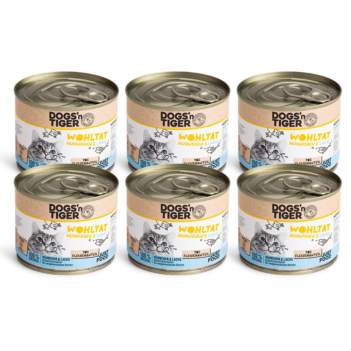 Dogs’n Tiger Adult Premium Katzenfutter, Wohltat, Nassfutter, Getreidefrei, Huhn & Lachs Dogs'n Tiger