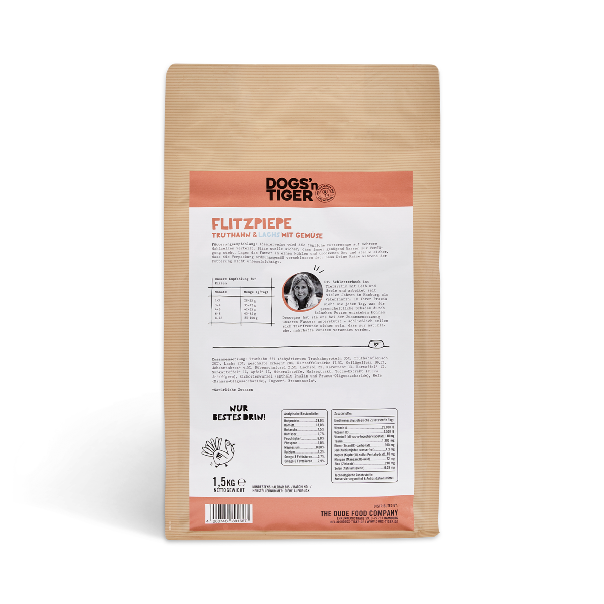 Dogs’n Tiger Junior Premium Katzenfutter, Flitzpiepe, Kitten Trockenfutter, Getreidefrei, Lachs & Truthahn Dogs'n Tiger