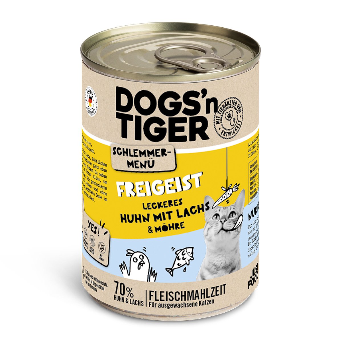 Dogs’n Tiger Adult, Katzenfutter, Freigeist, Katzen Nassfutter, Getreidefrei, Huhn, Lachs & Karotte Dogs'n Tiger