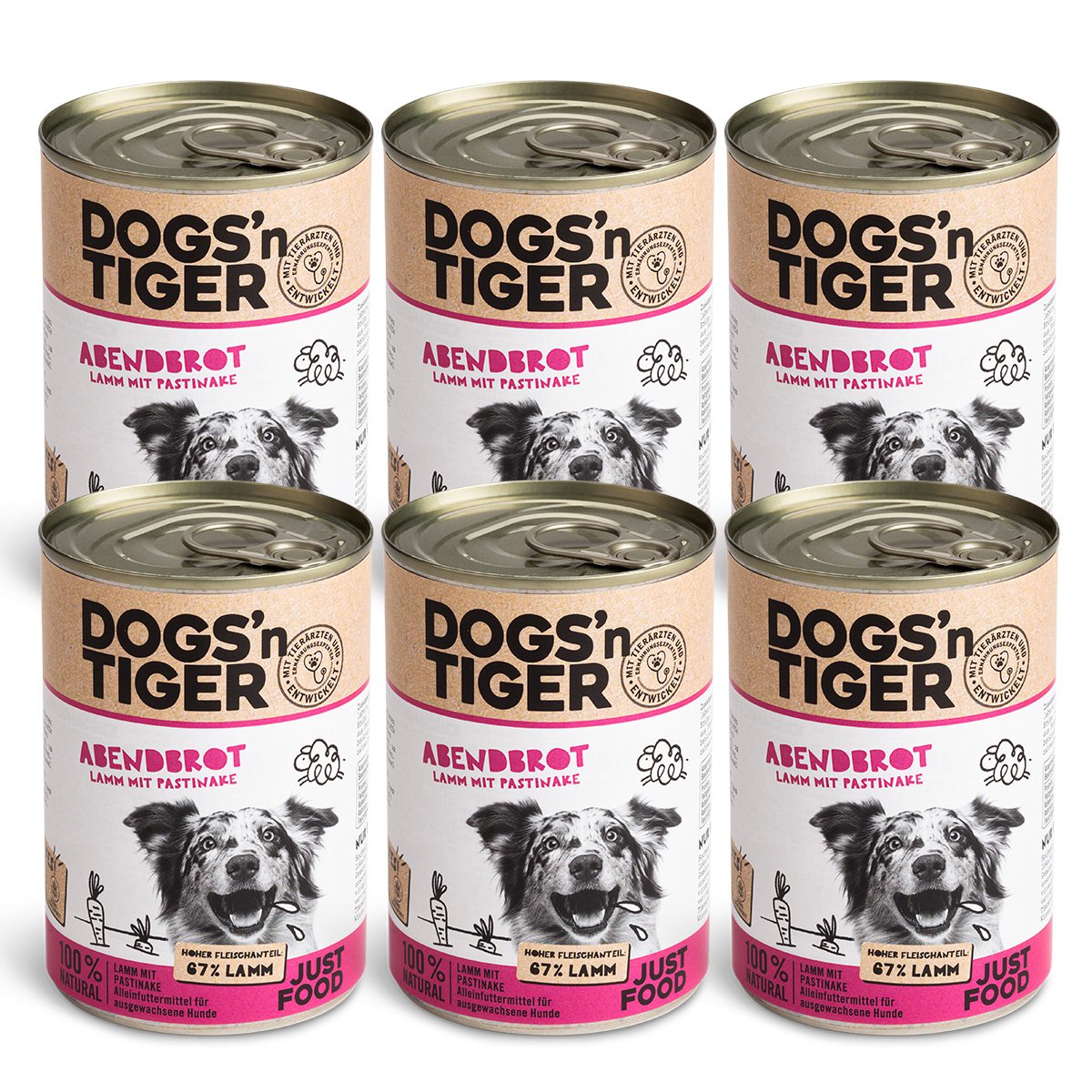 Dogs’n Tiger Adult Premium Hundefutter, Abendbrot, Nassfutter, Getreidefrei, Lamm, Pastinake & Gesund-Kräuterpaket Dogs'n Tiger