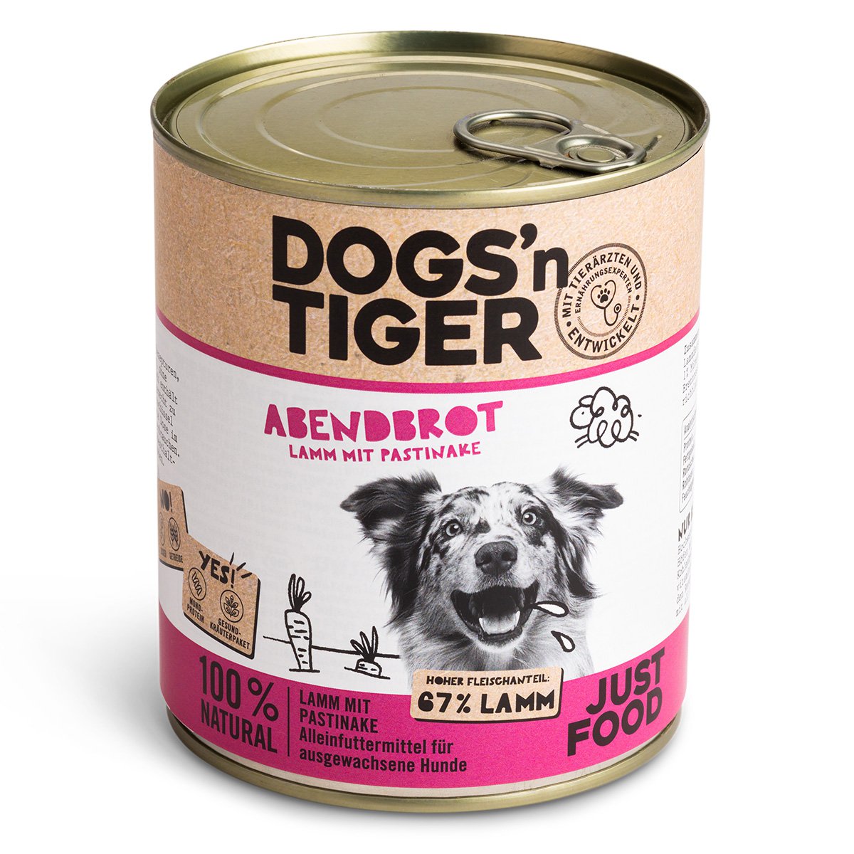 Dogs’n Tiger Adult Premium Hundefutter, Abendbrot, Nassfutter, Getreidefrei, Lamm, Pastinake & Gesund-Kräuterpaket Dogs'n Tiger