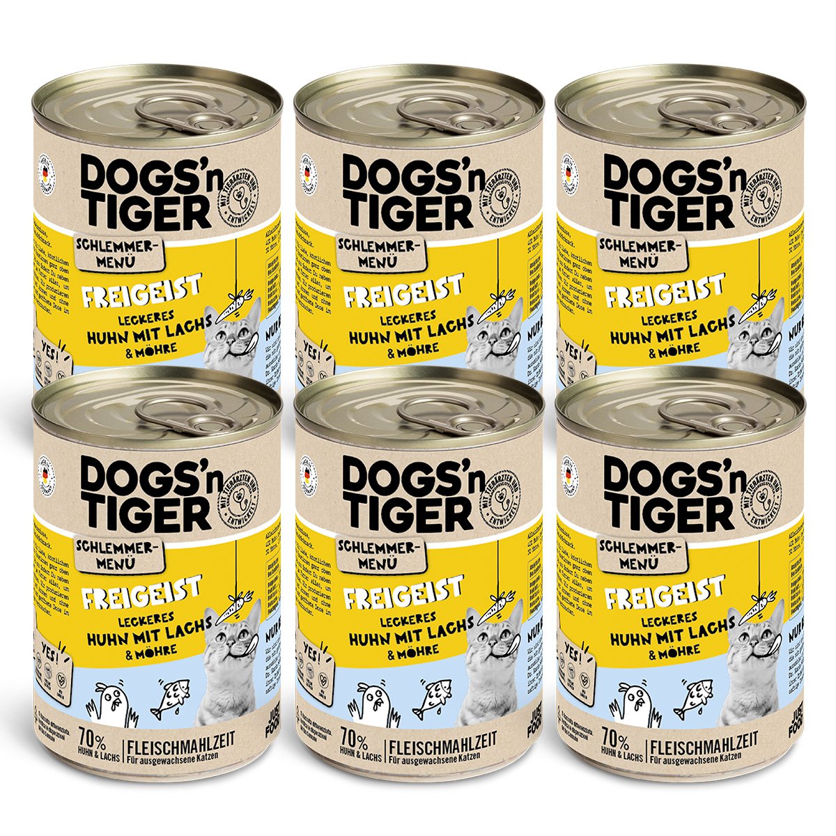 Dogs’n Tiger Adult, Katzenfutter, Freigeist, Katzen Nassfutter, Getreidefrei, Huhn, Lachs & Karotte Dogs'n Tiger
