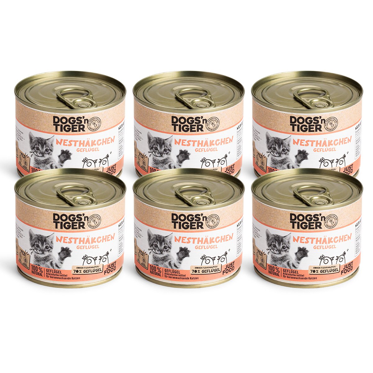 Dogs’n Tiger Junior, Kitten Premium Katzenfutter, Nassfutter, Getreidefrei, Nesthäkchen, Geflügel, Algenkalk & Löwenzahn Dogs'n Tiger