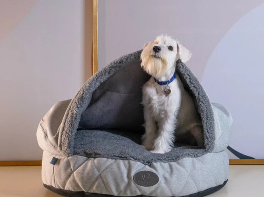 COVER Hundehöhle aus Kunstfell und Möbelvelour / orthöpedisches Hundebett / Memory Foam / Handgefertigt HARLEY & CHO