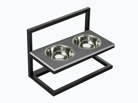 Höhenverstellbaren Hundenapf LIFT / Kunststein Napfständer mit zwei Edelstahlnäpfen für Hunde / schwarzer Metallrahmen HARLEY & CHO