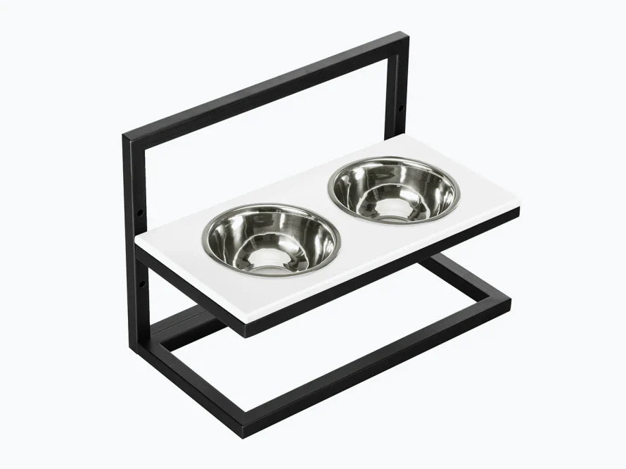Höhenverstellbaren Hundenapf LIFT / Kunststein Napfständer mit zwei Edelstahlnäpfen für Hunde / schwarzer Metallrahmen HARLEY & CHO