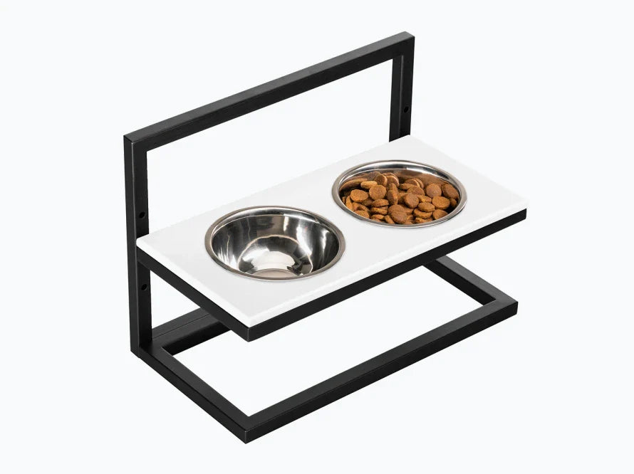 Höhenverstellbaren Hundenapf LIFT / Kunststein Napfständer mit zwei Edelstahlnäpfen für Hunde / schwarzer Metallrahmen HARLEY & CHO