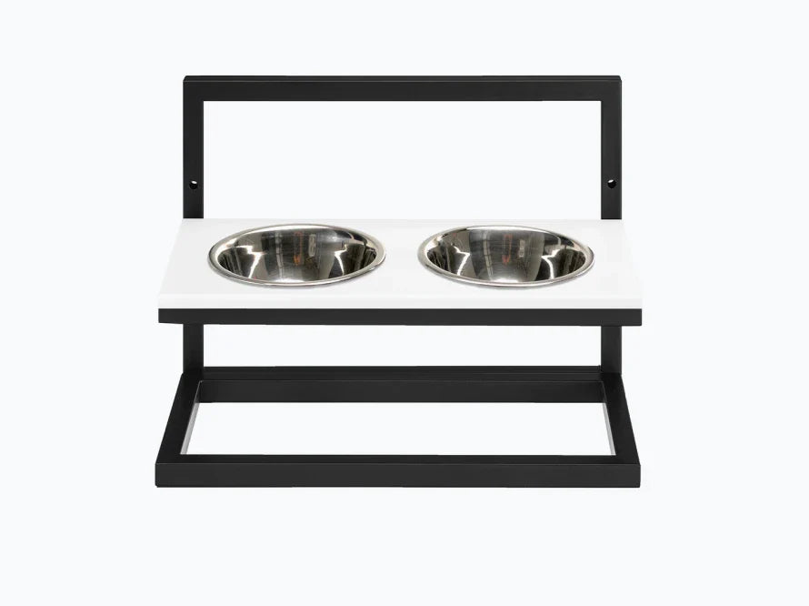 Höhenverstellbaren Hundenapf LIFT / Kunststein Napfständer mit zwei Edelstahlnäpfen für Hunde / schwarzer Metallrahmen HARLEY & CHO