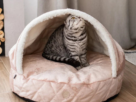 COVER PLUSH Katzenhöhle aus Kunstfell und Möbelvelour / orthöpedisches Katzenbett / Memory Foam / Handgefertigt HARLEY & CHO