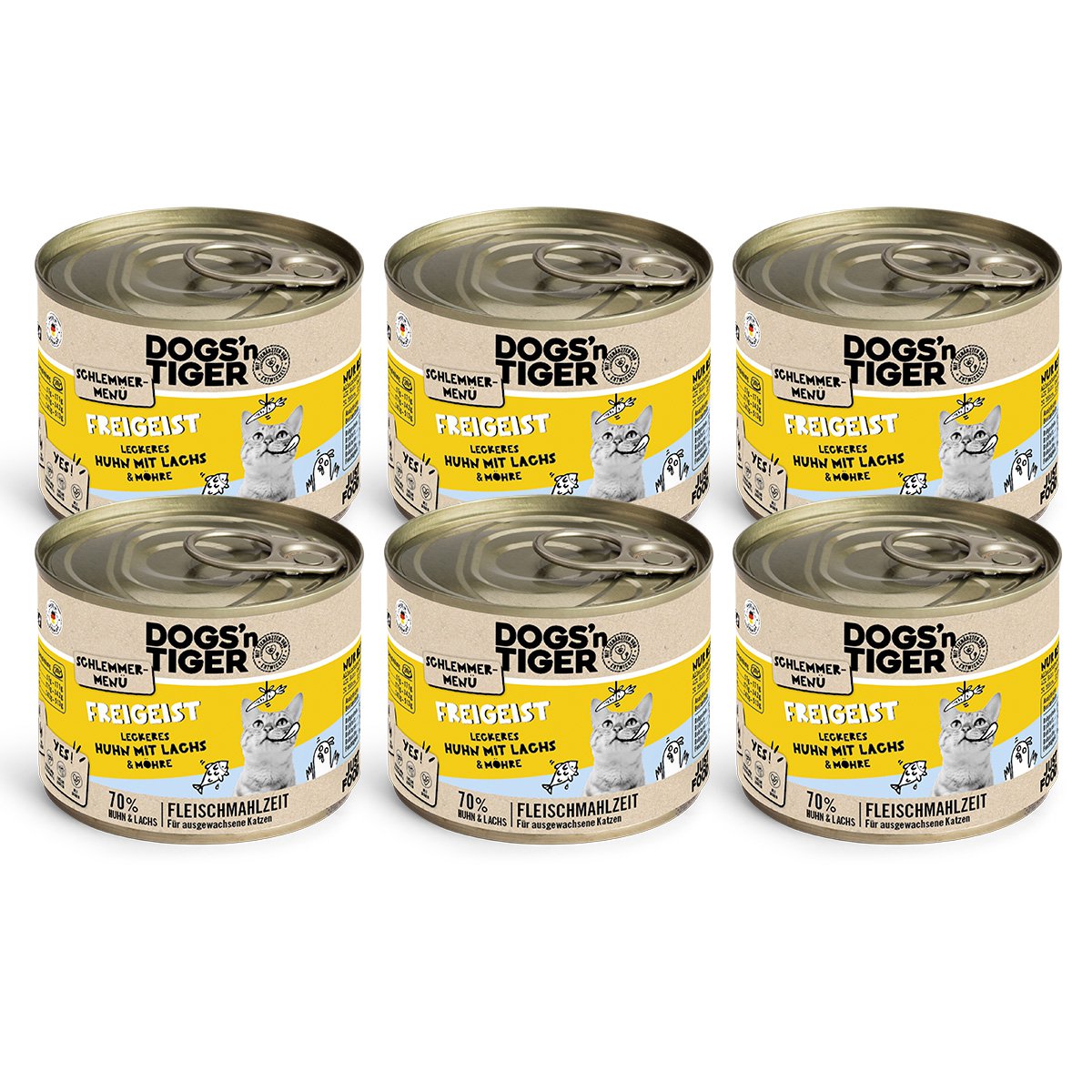 Dogs’n Tiger Adult, Katzenfutter, Freigeist, Katzen Nassfutter, Getreidefrei, Huhn, Lachs & Karotte Dogs'n Tiger