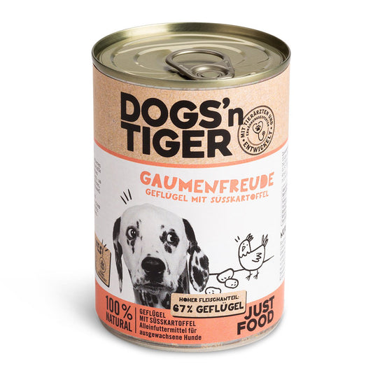 Dogs’n Tiger Adult Premium Hundefutter, Nassfutter, Getreidefrei, Gaumenfreude, Geflügel & Süßkartoffel Dogs'n Tiger