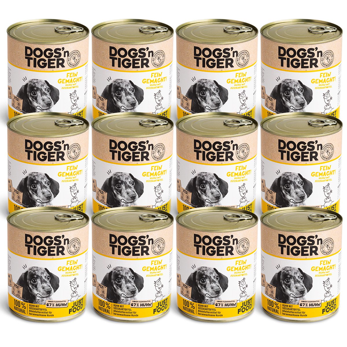 Dogs’n Tiger Junior, Welpen Premium Hundefutter, Nassfutter, Getreidefrei, Fein Gemacht, Huhn & Süßkartoffel Dogs'n Tiger