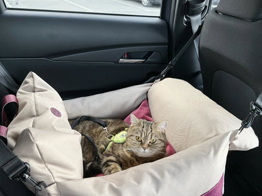 BUGGY Autositz für Katzen aus Kunstfell und Möbelvelour / Katzentransporttasche / Wasserdicht / Premium HARLEY & CHO