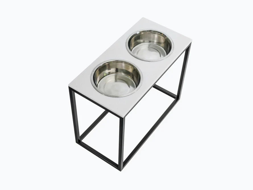 DINNER Hundenapf / Kunststein Napfständer mit zwei Edelstahlnäpfen für große und riesige Hunde / schwarzer Metallrahmen HARLEY & CHO