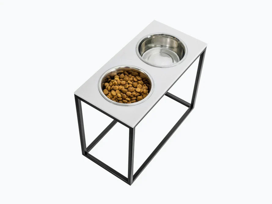 DINNER Hundenapf / Kunststein Napfständer mit zwei Edelstahlnäpfen für große und riesige Hunde / schwarzer Metallrahmen HARLEY & CHO