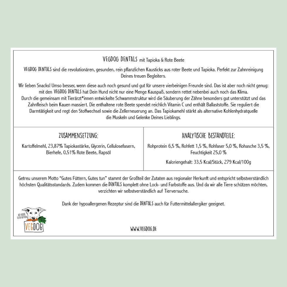 VEGDOG Dentals XL - Vegane Jackpot-Leckerlis für Hunde - Pawdora