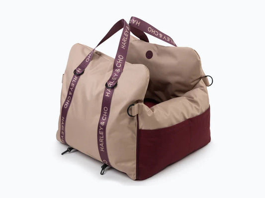 BUGGY Autositz für Hunde aus Kunstfell und Möbelvelour für Miniatur- und kleine Hunde / Hundetransporttasche / Wasserdicht / Premium HARLEY & CHO