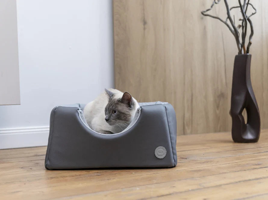 CABRIO Katzenhütte für den Innenbereich / warmes Katzenhaus aus Vlies und Möbelvelour / Katzenbett Transformer HARLEY & CHO